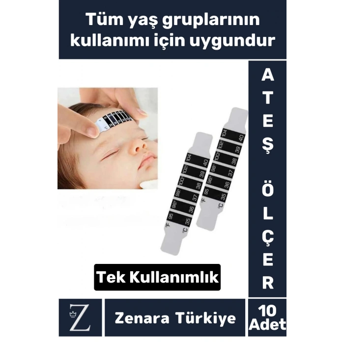 Kompakt Tüm Yaşlar İçin Şerit Bükülebilir Hafif Tek Kullanımlık Çocuk Bebek Yaşlı Ateş Ölçer 10 Adet