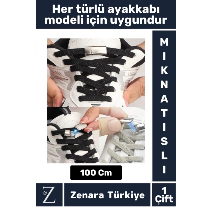 Premium Pratik Şık Klipsli Manyetik Mıknatıslı Lastikli Çocuk Ayakkabı Bağcığı 100 Cm 1 Çift