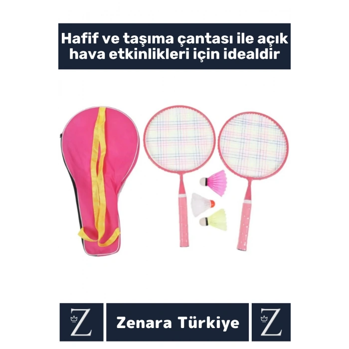 Premium Ergonomik Spor Etkinlik Fermuarlı Askılı Taşıma Çantalı 2 Raket 2 Tüy Topu Badminton Seti