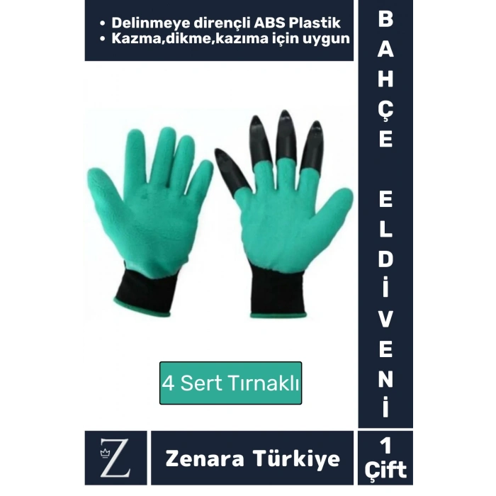 Premium Kauçuk Delinme Dirençli ABS Plastik 4 Sert Tırnaklı Toprak Kazma Dikme Kazıma Bahçe Eldiveni