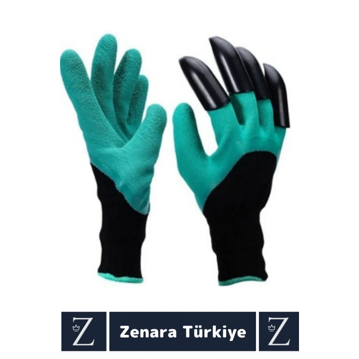 Premium Kauçuk Delinme Dirençli ABS Plastik 4 Sert Tırnaklı Toprak Kazma Dikme Kazıma Bahçe Eldiveni