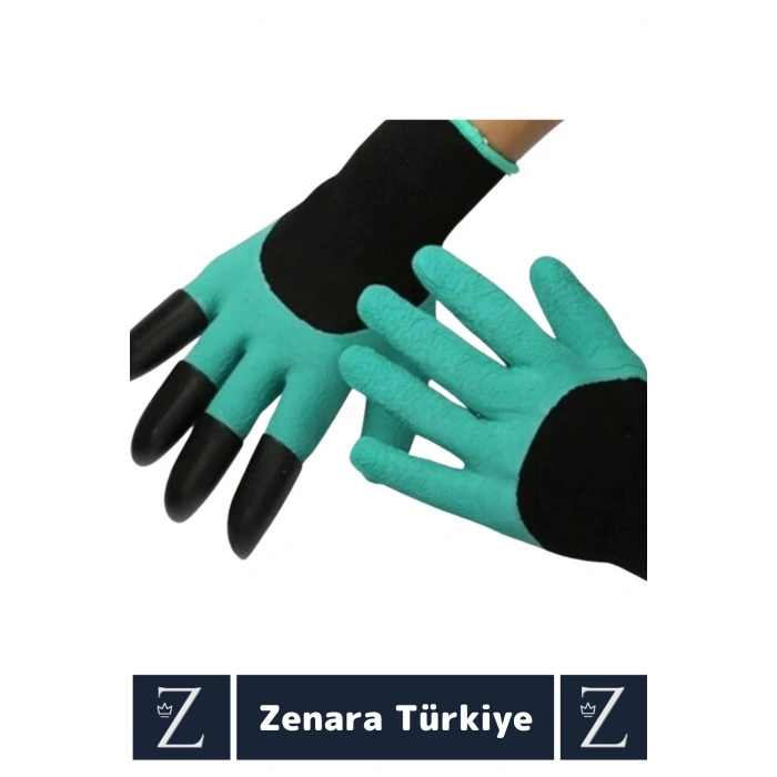 Premium Kauçuk Delinme Dirençli ABS Plastik 4 Sert Tırnaklı Toprak Kazma Dikme Kazıma Bahçe Eldiveni