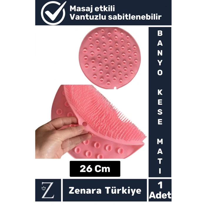 Premium Esnek Masaj Etkili Sabitlenebilir Vantuzlu Askı Delikli Yuvarlak Sırt Ayak Banyo Kese Matı