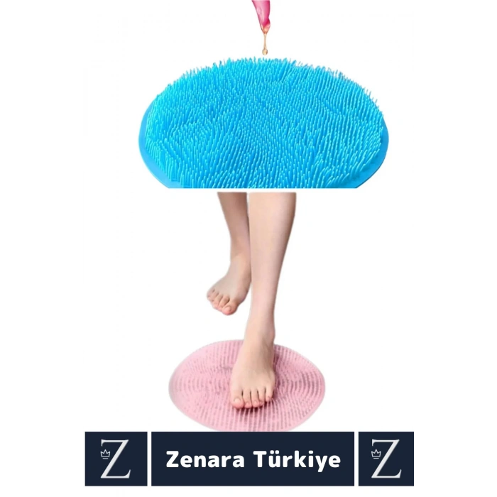 Premium Esnek Masaj Etkili Sabitlenebilir Vantuzlu Askı Delikli Yuvarlak Sırt Ayak Banyo Kese Matı