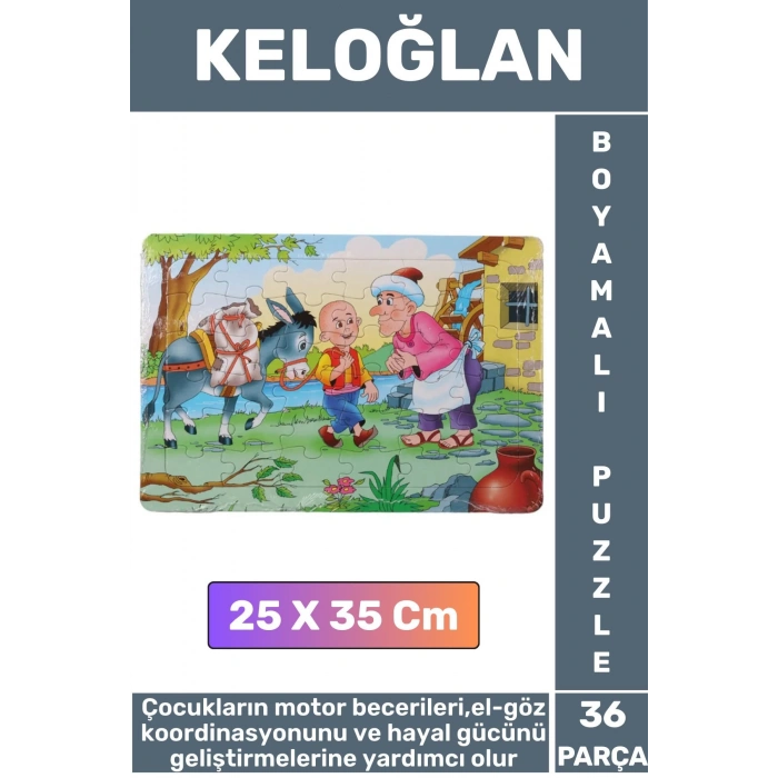 Premium Eğlenceli El Göz Koordinasyonu Motor Becerisi 36 Parça Boyamalı Puzzle KELOĞLAN