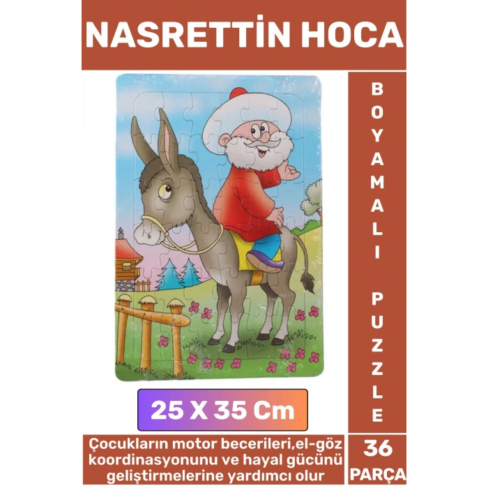 Premium Eğlenceli El-Göz Koordinasyonu Motor Becerisi 36 Parça Boyamalı Puzzle NASRETTİN HOCA