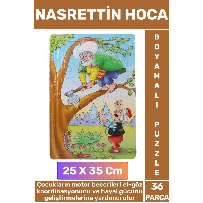 Premium Eğlenceli El Göz Koordinasyonu Motor Becerisi 36 Parça Boyamalı Puzzle NASRETTİN HOCA