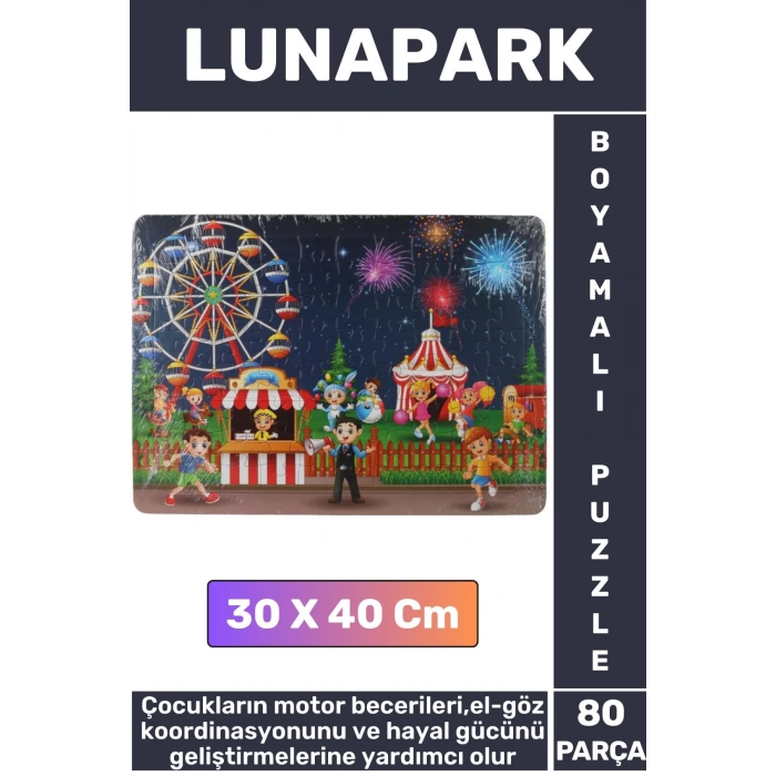 Premium Eğlenceli El Göz Koordinasyonu Motor Becerisi Geliştirici 80 Parça Boyamalı Puzzle LUNAPARK