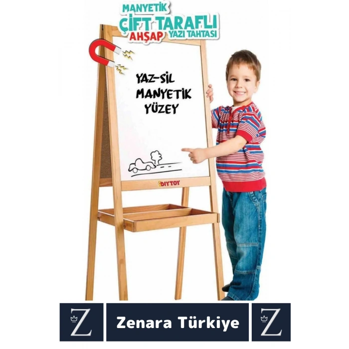 Premium Kalem Silgi Tebeşir Çift Taraflı Manyetik Kara Tahta Ayaklı Ahşap YAZI TAHTASI 110 X 45 Cm