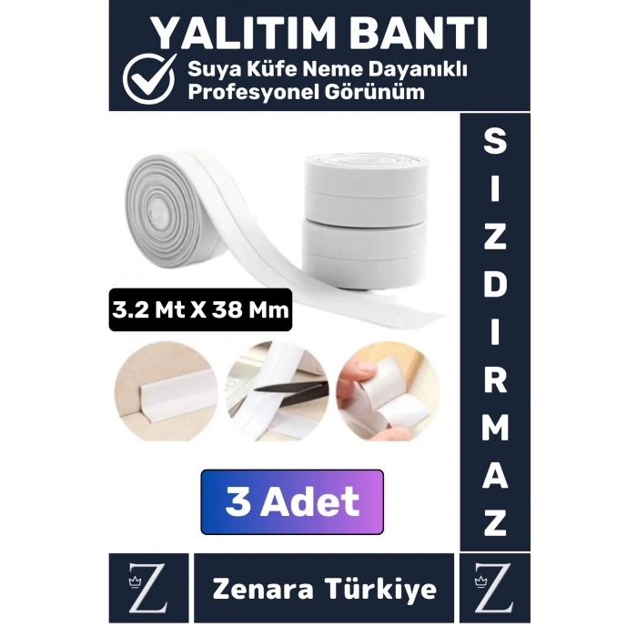 Premium Uzun Ömürlü Suya Neme Küfe Dayanıklı Mutfak Lavabo Pencere Kenar Yalıtım Bandı 3.2 Mt X 3 Ad
