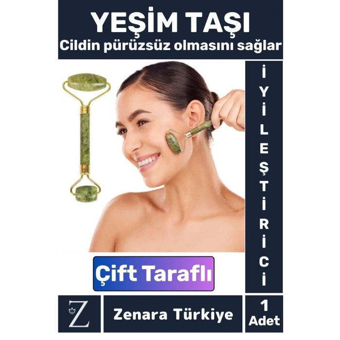 Premium Cilt Yenileyici Gençleştirici Çift Taraflı Şans Getiren YEŞİM TAŞI Jade Roller Yüz Masajı