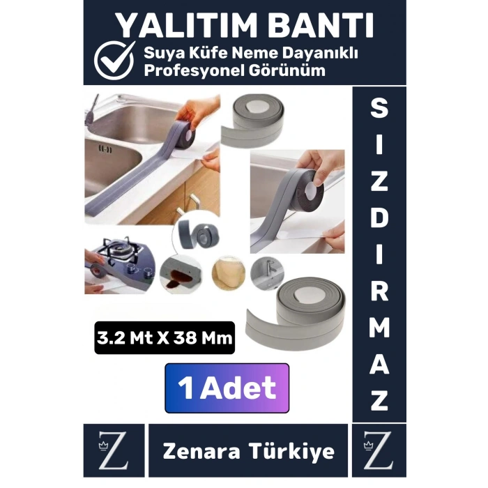 Premium Ekstra Dayanıklı Pvc Yağ Kenar Küf Önleyici Gri Sızdırmaz İzolasyon Bantı 3.2 Mt 1 Adet