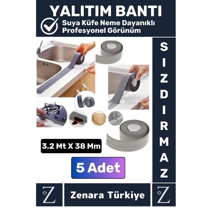 Premium Ekstra Dayanıklı Pvc Yağ Kenar Küf Önleyici Gri Sızdırmaz İzolasyon Bantı 3.2 Mt X 5 Adet