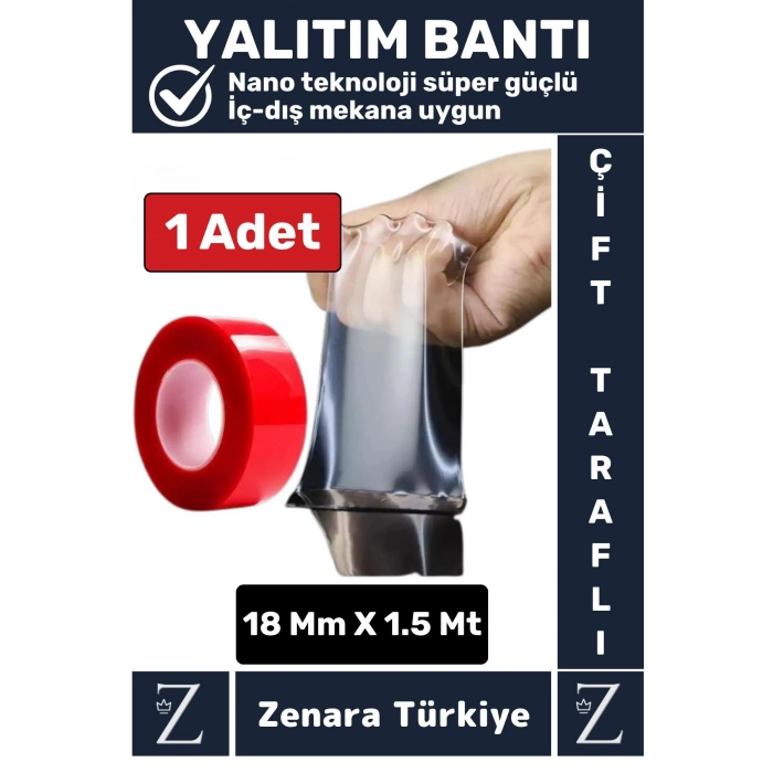 Premium Nano Teknoloji Süper Güçlü Tamir Cam İç Dış Mekan Montaj Çift Taraflı Şeffaf Bant 1.5 Metre