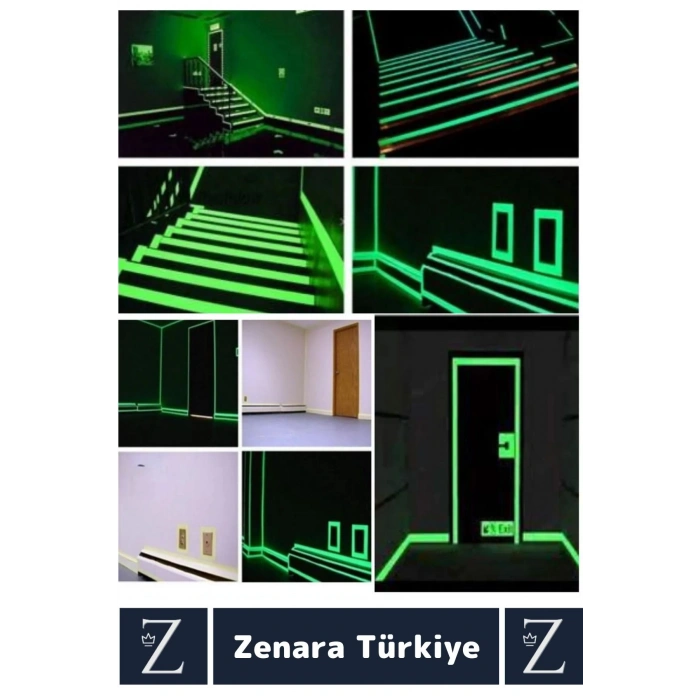 Premium Karanlıkta Işık Veren Suya Dayanıklı Ev Bahçe Merdiven Fosforlu Şerit Bant 4 Metre X 4 Adet