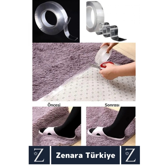 Premium Güçlü Yüksek Mukavemetli 60 Kg Kapasite Nano Çift Taraflı Doku Şeffaf Bant 3 Metre X 2 Adet