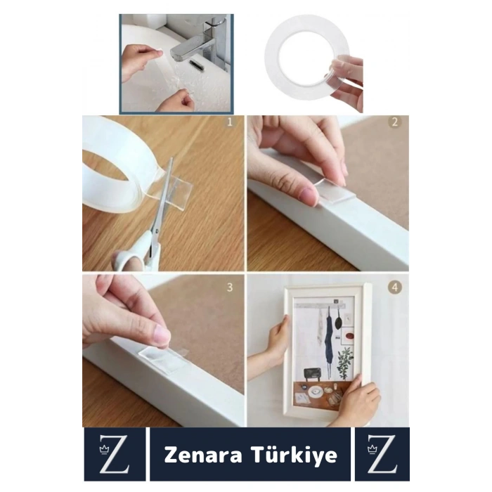 Premium Güçlü Yüksek Mukavemetli 60 Kg Kapasite Nano Çift Taraflı Doku Şeffaf Bant 3 Metre X 2 Adet