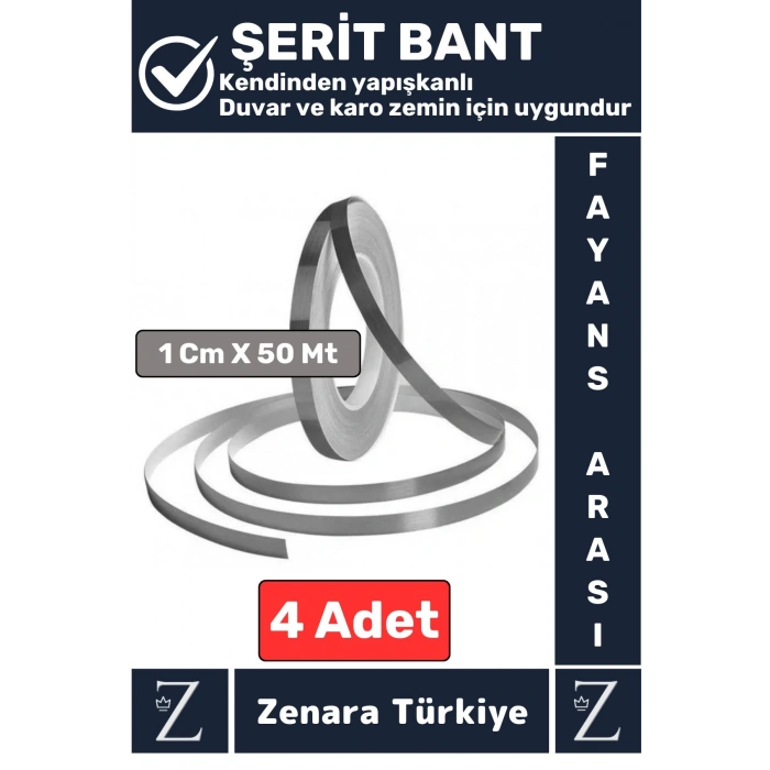 Premium Güçlü Kendinden Yapışkanlı Su Geçirmez Fayans Arası Şerit Derz Bant 1 Cm X 50 Metre 4 Adet