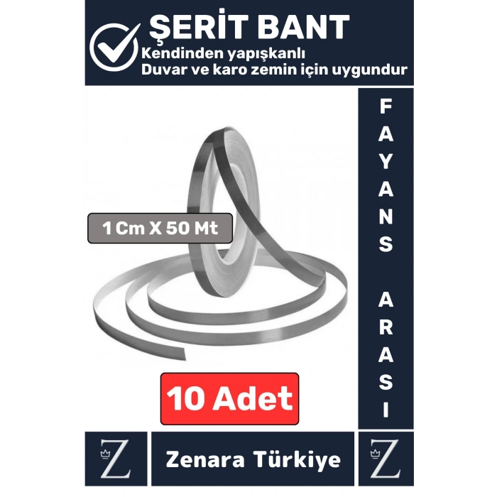Premium Güçlü Kendinden Yapışkanlı Su Geçirmez Fayans Arası Şerit Derz Bant 1 Cm X 50 Metre 10 Adet