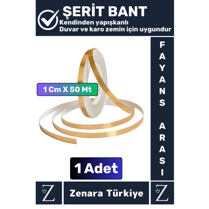 Premium Güçlü Kendinden Yapışkanlı Su Geçirmez Fayans Arası GOLD Şerit Derz Bant 1 Cm X 50 Metre