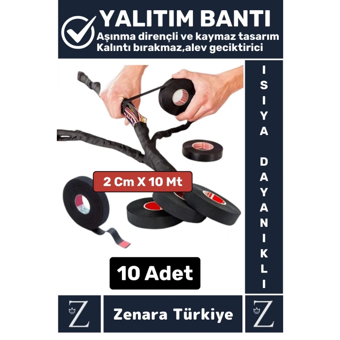 Isıya Dayanıklı Yüksek Aşınma Dirençli Kalıntı Bırakmaz Alev Geciktirici Bant 10 Metre X 10 Adet