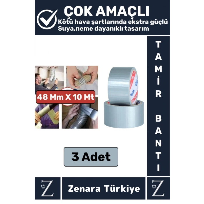Ultra Güçlü Suya Neme Dayanıklı Çok Amaçlı Onarım Tamir İzolasyon Bantı Gri 48 Mm x 10 Metre 3 Adet