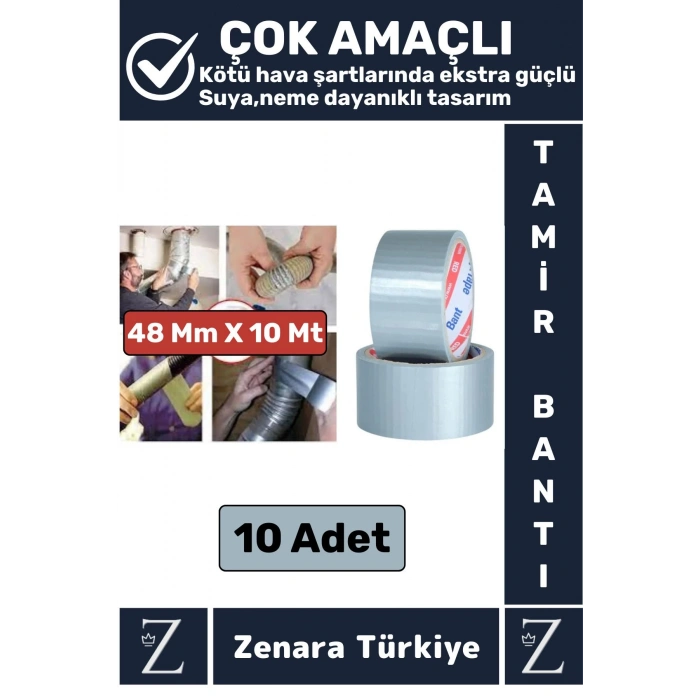 Ultra Güçlü Suya Neme Dayanıklı Çok Amaçlı Onarım Tamir İzolasyon Bantı Gri 48 Mm x 10 Metre 10 Adet