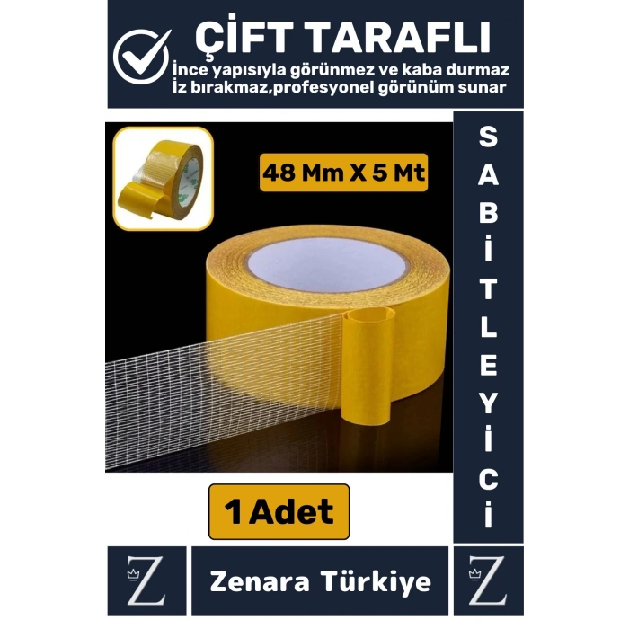 Ultra Güçlü Halı Kilim Kayma Önleyici Sabitleme Yapıştırma Kaymaz Çift Taraflı Bant 48 Mm X 5 Metre