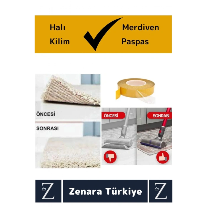 Ultra Güçlü Halı Kilim Kayma Önleyici Sabitleme Yapıştırma Kaymaz Çift Taraflı Bant 48 Mm X 5 Metre