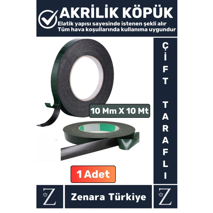 Ultra Güçlü İz Bırakmaz Elastik Kolay Şekil Alan Çift Taraflı Akrilik Köpük Bant 10 Mm-10Metre