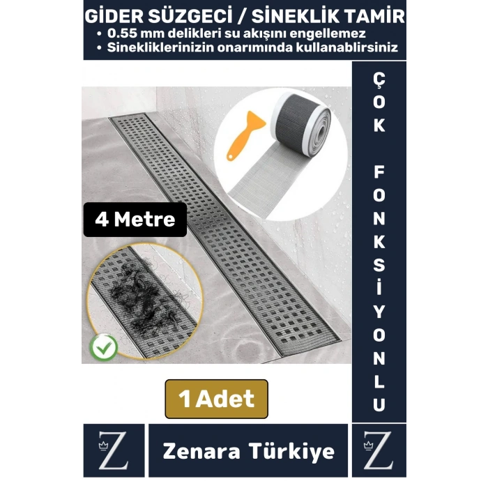 Suya Dayanıklı 0.55 Mm Delikli Sineklik Tamir Kiti Gider Süzgeci Saç Kıl Ayırıcı 12 Cm X 4 Metre
