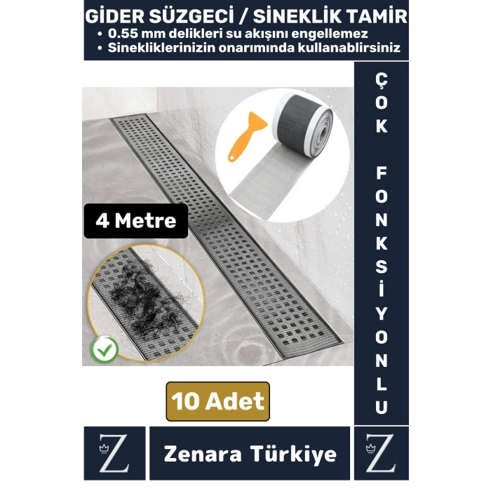 Suya Dayanıklı 0.55Mm Delikli Sineklik Tamir Kiti Gider Süzgeci Saç Kıl Ayırıcı 12Cm X 4Metre 10Adet