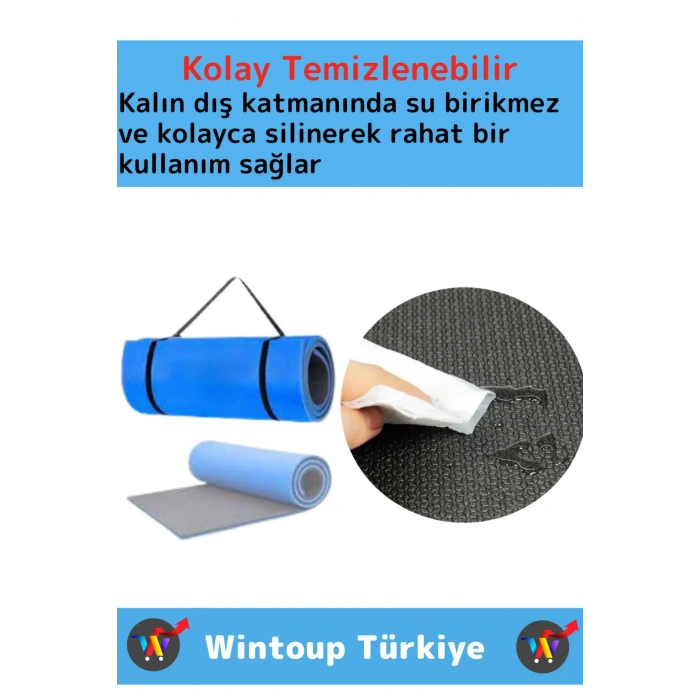 Özel Çift Taraflı Kaymaz Silinebilir Yoga Meditasyon Fitness Kamp Minderi 16 Mm Askılı Mat 2li Set