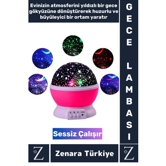 Premium Gece Lambası Tavana Işık Yansıtan Dönen Yıldız Ay Çocuk Genç Odası Lamba Işık Küresi