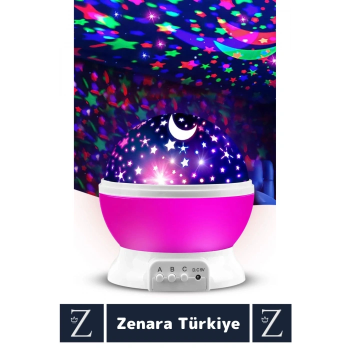 Premium Gece Lambası Tavana Işık Yansıtan Dönen Yıldız Ay Çocuk Genç Odası Lamba Işık Küresi