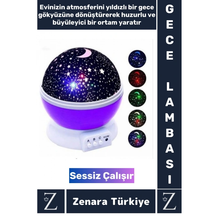 Premium Gece Lambası Tavana Işık Yansıtan Dönen Yıldız Ay Çocuk Genç Odası Lamba Işık Küresi