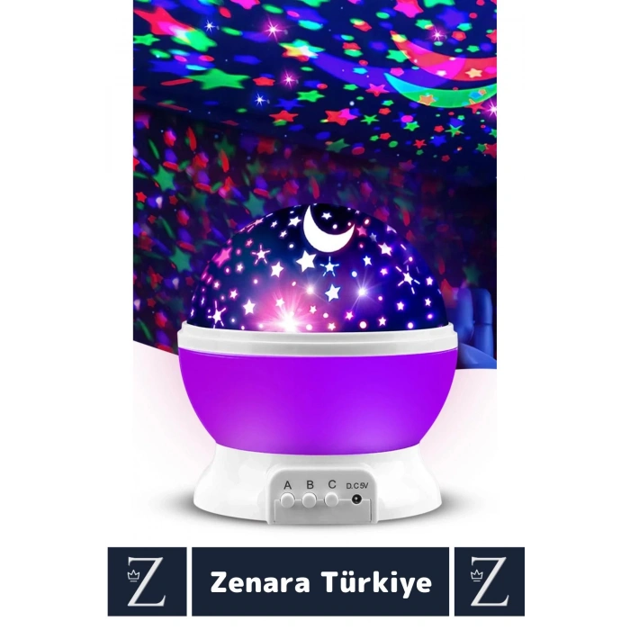 Premium Gece Lambası Tavana Işık Yansıtan Dönen Yıldız Ay Çocuk Genç Odası Lamba Işık Küresi