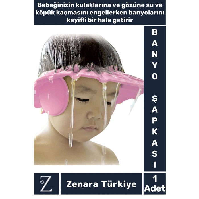 Premium Sağlıklı Su Köpük Kaçma Önleyen Ayarlanabilir Düğme Kulaklıklı Eğlenceli Bebek Banyo Şapkası