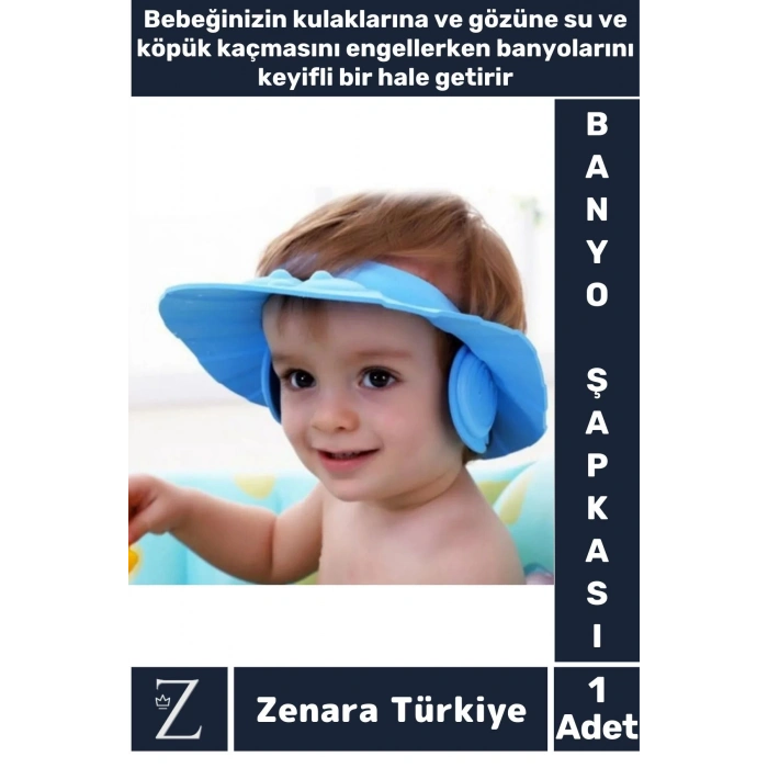 Premium Sağlıklı Su Köpük Kaçma Önleyen Ayarlanabilir Düğme Kulaklıklı Eğlenceli Bebek Banyo Şapkası