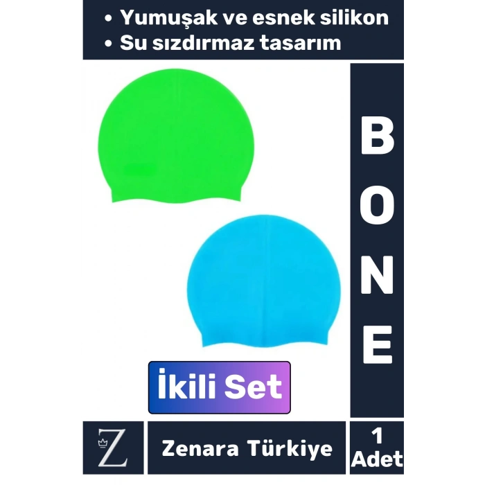 Su Geçirmez Elastik Yumuşak Yüzücü Havuz Deniz Yüzme Şapkası Esnek Silikon Bone 2Li SET