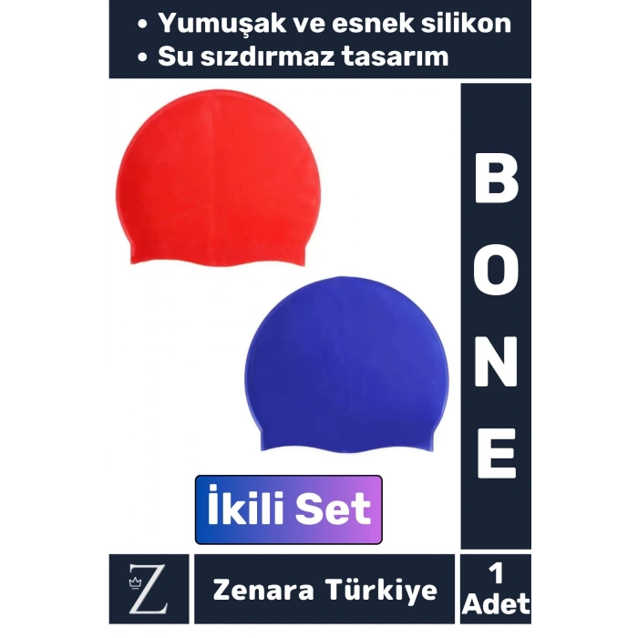 Premium Su Geçirmez Elastik Yumuşak Yüzücü Havuz Deniz Yüzme Şapkası Esnek Silikon Bone 2Li SET