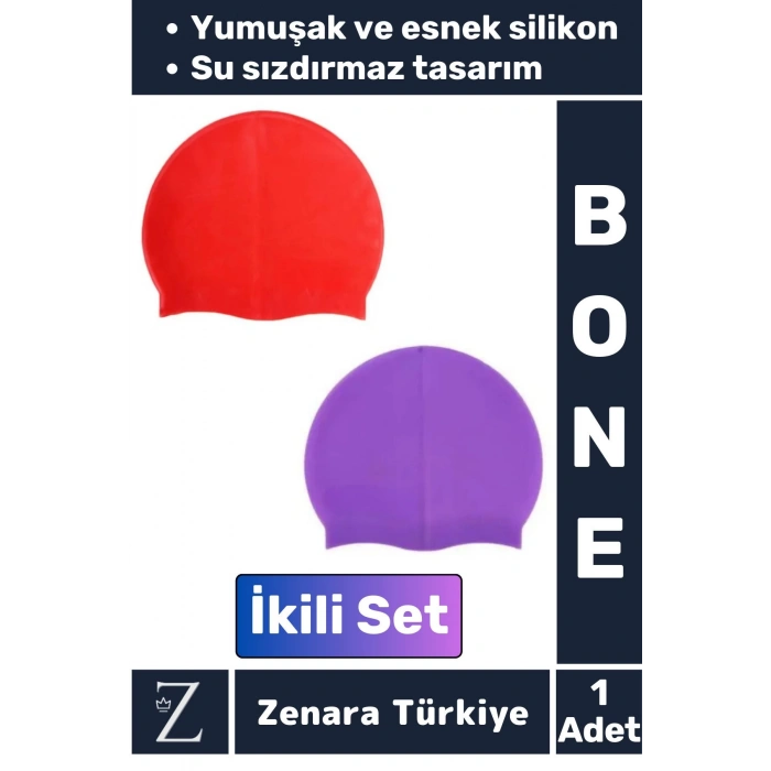 Premium Su Geçirmez Elastik Yumuşak Yüzücü Havuz Deniz Yüzme Şapkası Esnek Silikon Bone 2Li SET