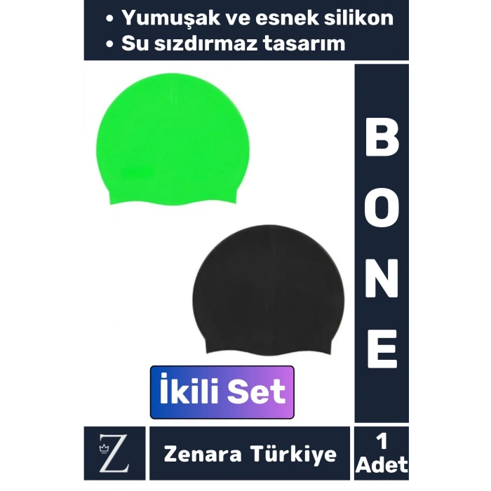 Premium Su Geçirmez Elastik Yumuşak Yüzücü Havuz Deniz Yüzme Şapkası Esnek Silikon Bone 2Li SET