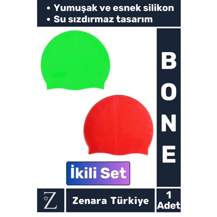 Premium Su Geçirmez Elastik Yumuşak Yüzücü Havuz Deniz Yüzme Şapkası Esnek Silikon Bone 2Li SET