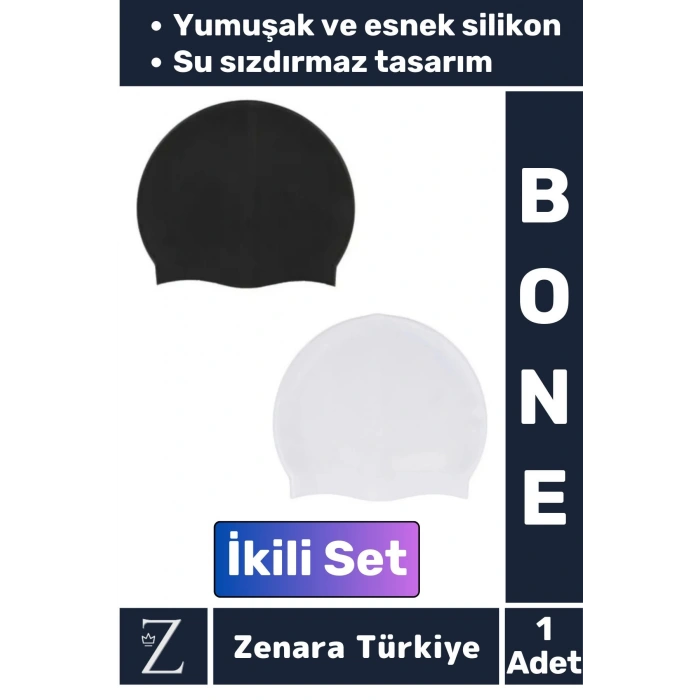 Premium Su Geçirmez Elastik Yumuşak Yüzücü Havuz Deniz Yüzme Şapkası Esnek Silikon Bone 2Li SET