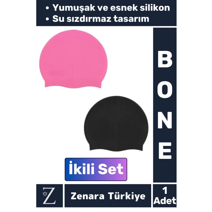 Premium Su Geçirmez Elastik Yumuşak Yüzücü Havuz Deniz Yüzme Şapkası Esnek Silikon Bone 2Li SET