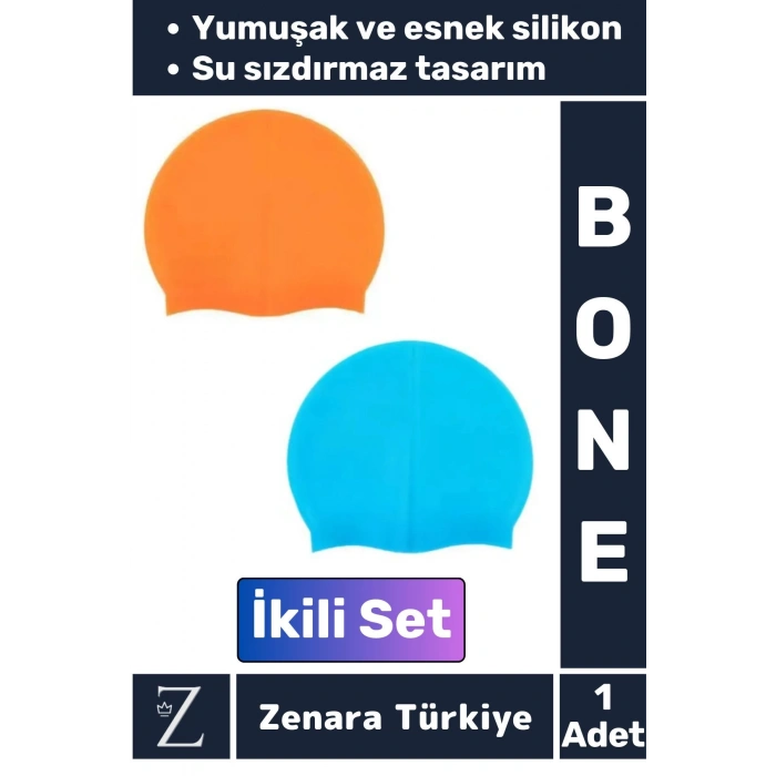 Premium Su Geçirmez Elastik Yumuşak Yüzücü Havuz Deniz Yüzme Şapkası Esnek Silikon Bone 2Li SET