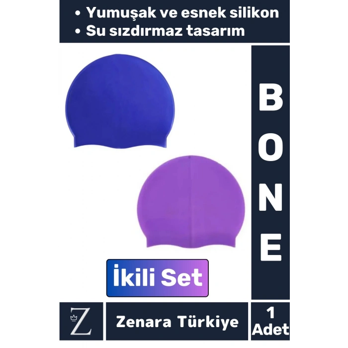 Premium Su Geçirmez Elastik Yumuşak Yüzücü Havuz Deniz Yüzme Şapkası Esnek Silikon Bone 2Li SET