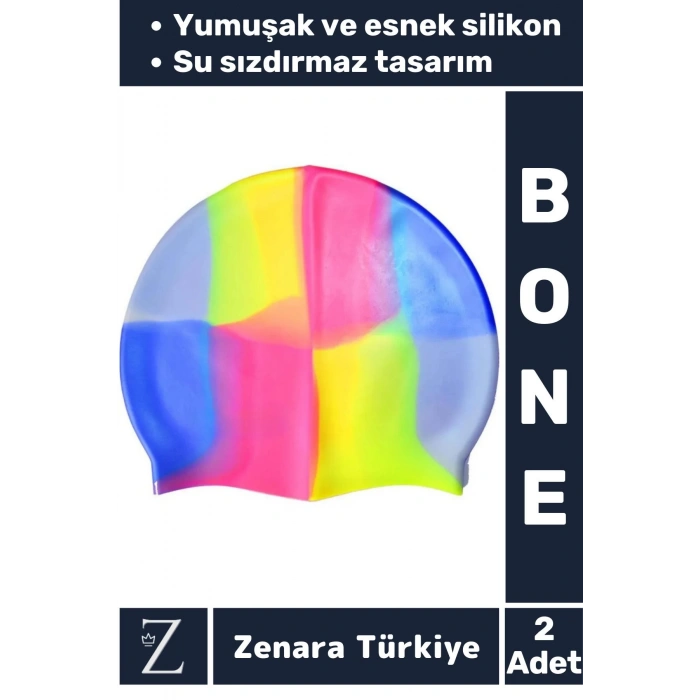 Premium Su Geçirmez Elastik Yumuşak Yüzücü Havuz Deniz Yüzme Şapkası Esnek Silikon Bone 2Li SET
