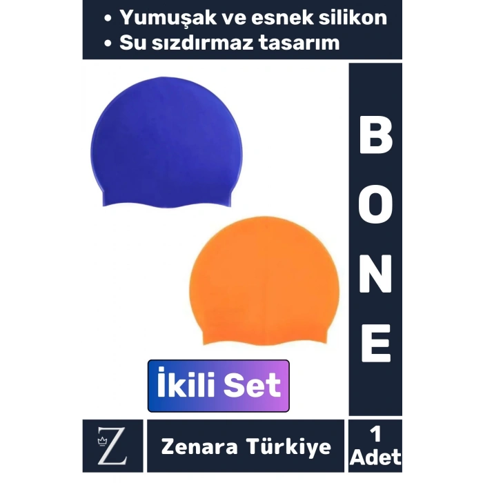 Premium Su Geçirmez Elastik Yumuşak Yüzücü Havuz Deniz Yüzme Şapkası Esnek Silikon Bone 2Li SET